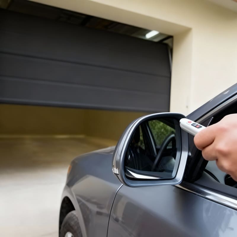 Persona abriendo el garaje con el mando que compró en RH Seguridad